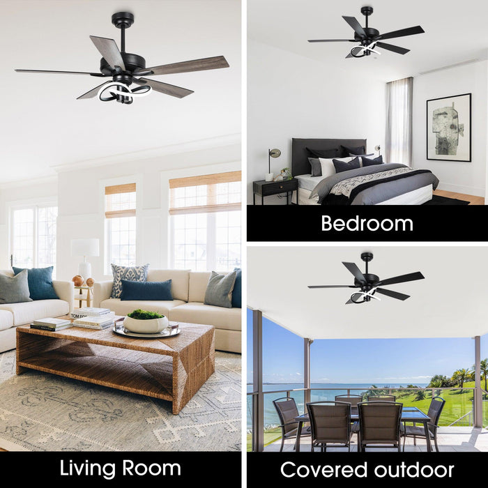 52 Inch Oregon DC Motor Modern Downrod Ceiling Fan with LED Light - Sweatfully