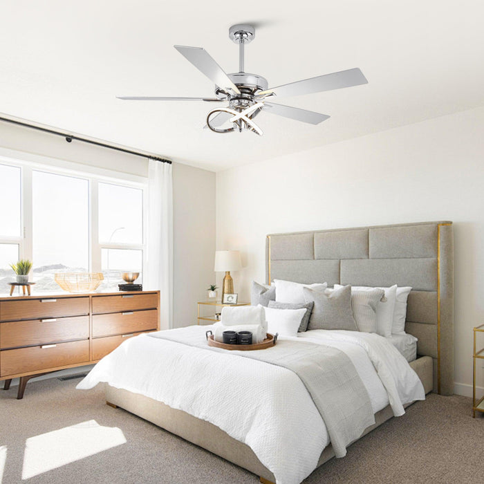 52 Inch Oregon DC Motor Modern Downrod Ceiling Fan with LED Light - Sweatfully