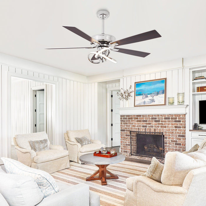 52 Inch Oregon DC Motor Modern Downrod Ceiling Fan with LED Light - Sweatfully