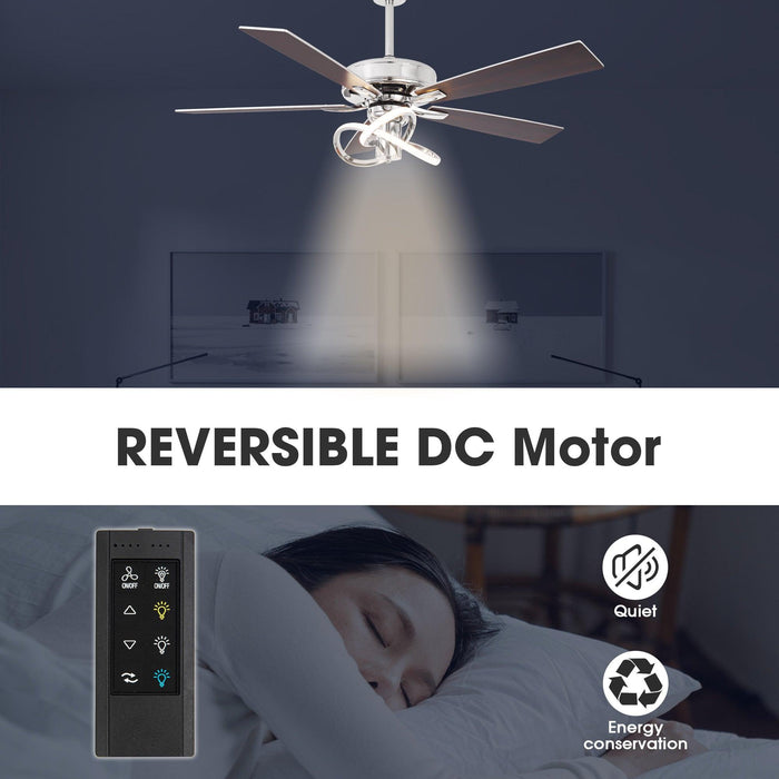 52 Inch Oregon DC Motor Modern Downrod Ceiling Fan with LED Light - Sweatfully