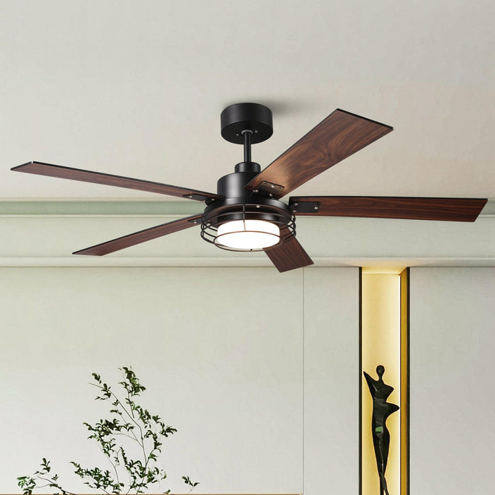 52 Inch Bernice DC Motor Industrial Downrod Ceiling Fan with LED Light and Remote Control - Sweatfully