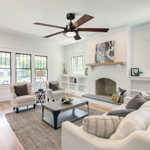 52 Inch Bernice DC Motor Industrial Downrod Ceiling Fan with LED Light and Remote Control - Sweatfully