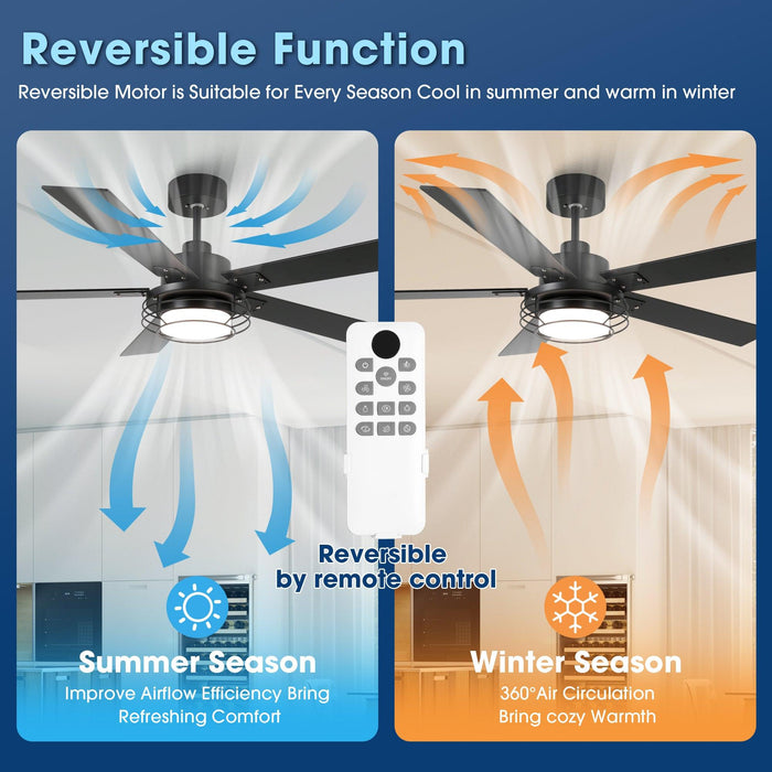 52 Inch Bernice DC Motor Industrial Downrod Ceiling Fan with LED Light and Remote Control - Sweatfully