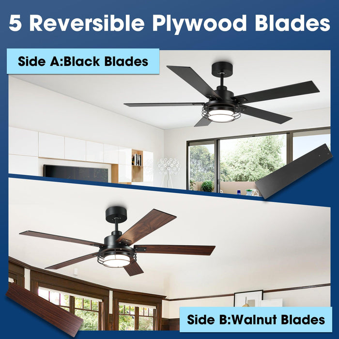 52 Inch Bernice DC Motor Industrial Downrod Ceiling Fan with LED Light and Remote Control - Sweatfully