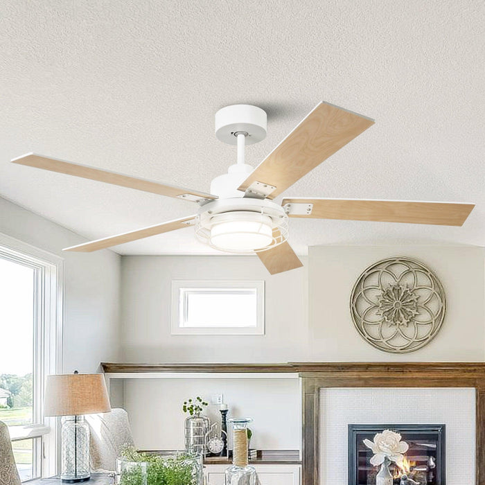 52 Inch Bernice DC Motor Industrial Downrod Ceiling Fan with LED Light and Remote Control - Sweatfully