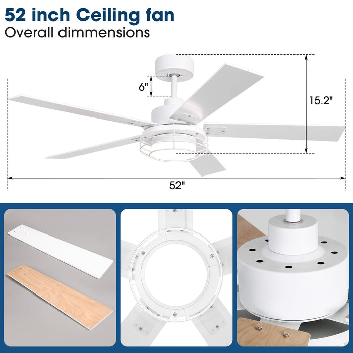 52 Inch Bernice DC Motor Industrial Downrod Ceiling Fan with LED Light and Remote Control - Sweatfully