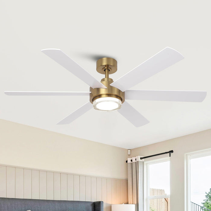 54 Inch Kama Modern Downrod Mount Ceiling Fan with Remote Control and LED Light - Sweatfully