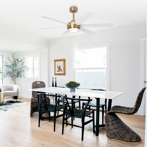 54 Inch Kama Modern Downrod Mount Ceiling Fan with Remote Control and LED Light - Sweatfully