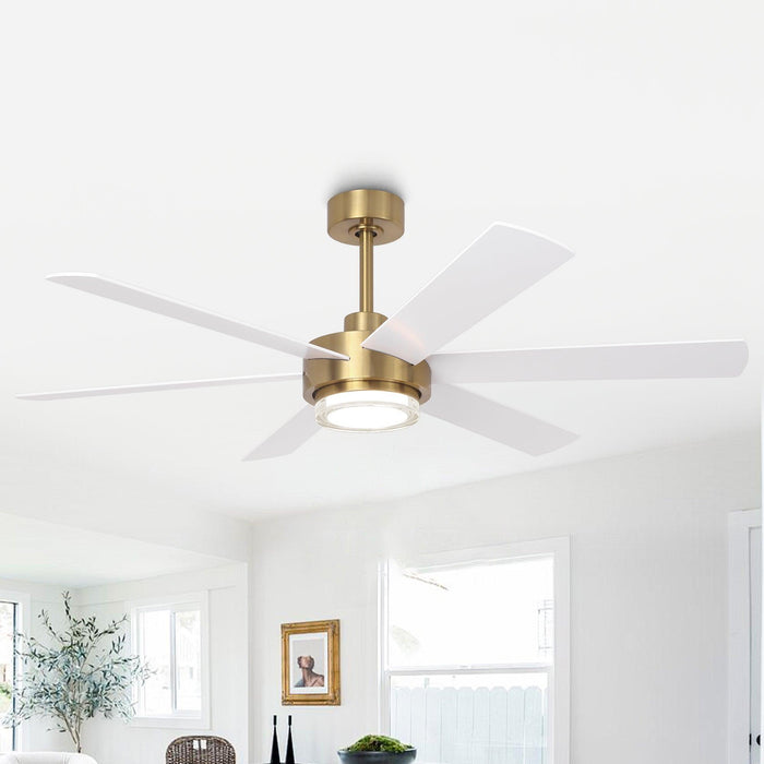 54 Inch Kama Modern Downrod Mount Ceiling Fan with Remote Control and LED Light - Sweatfully