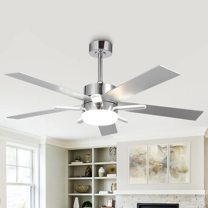 52 Inch Double-sided Blades Modern Downrod Mount Ceiling Fan with Main/Side LED Light - Sweatfully