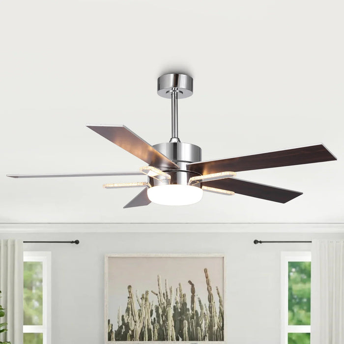52 Inch Double-sided Blades Modern Downrod Mount Ceiling Fan with Main/Side LED Light - Sweatfully