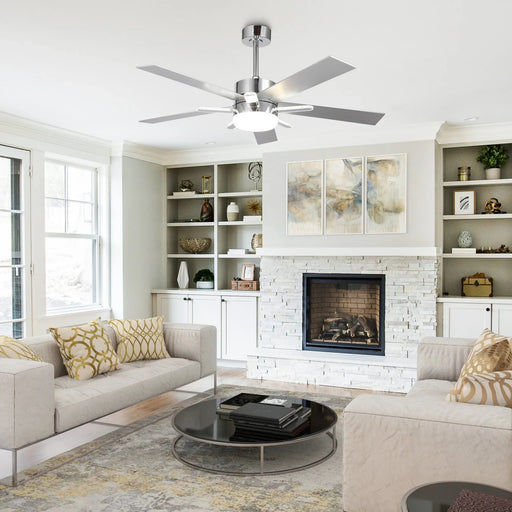 52 Inch Double-sided Blades Modern Downrod Mount Ceiling Fan with Main/Side LED Light - Sweatfully