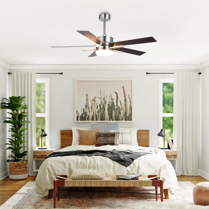 52 Inch Double-sided Blades Modern Downrod Mount Ceiling Fan with Main/Side LED Light - Sweatfully