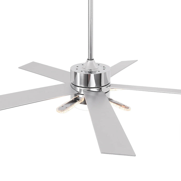 52 Inch Double-sided Blades Modern Downrod Mount Ceiling Fan with Main/Side LED Light - Sweatfully