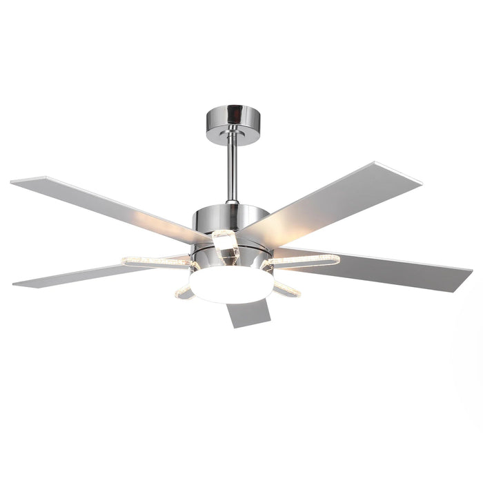 52 Inch Double-sided Blades Modern Downrod Mount Ceiling Fan with Main/Side LED Light - Sweatfully