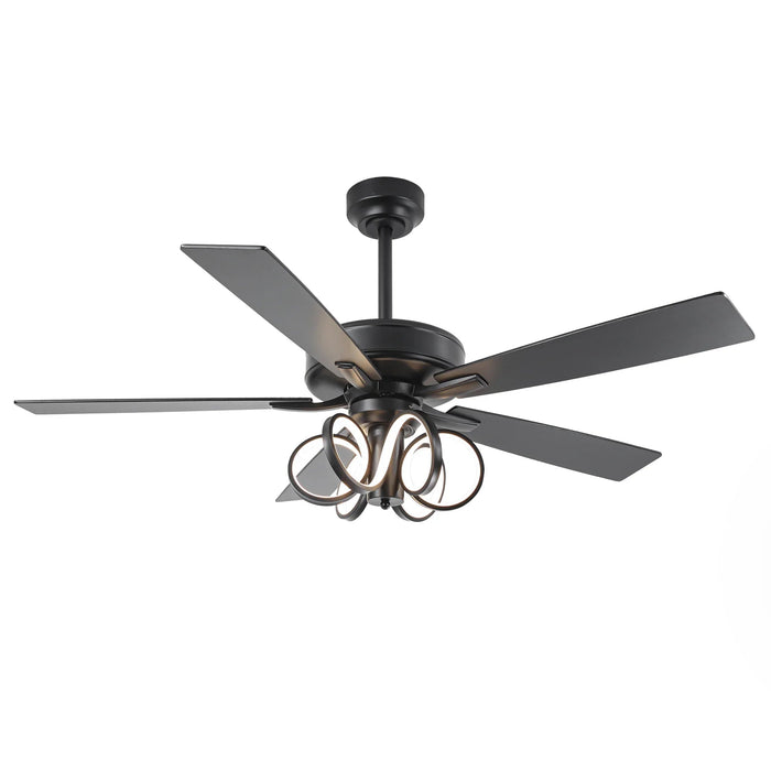 52 Inch Levi Double-sided Blades Downrod Mount LED Ceiling Fan with Remote Control - Sweatfully