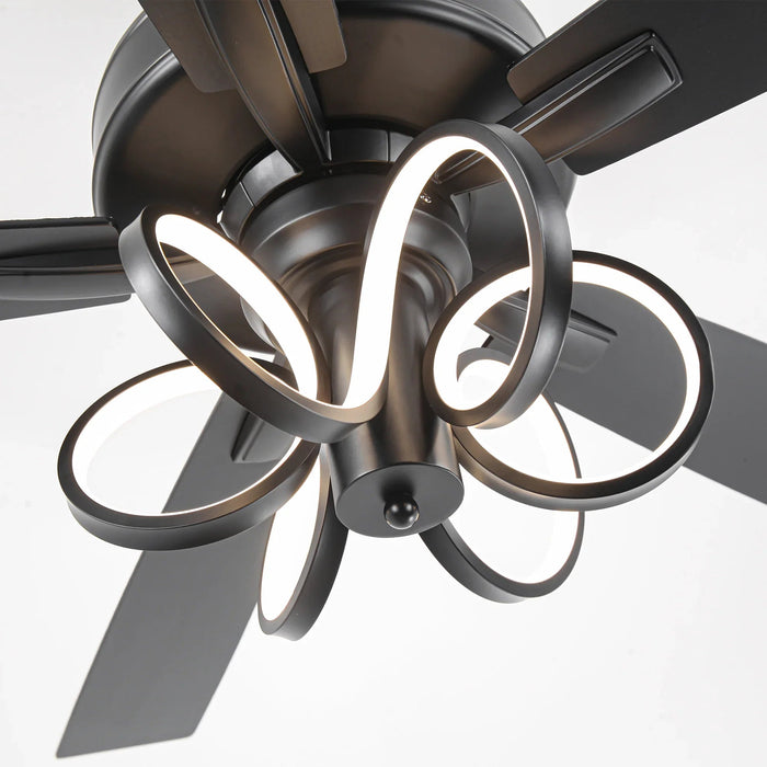 52 Inch Levi Double-sided Blades Downrod Mount LED Ceiling Fan with Remote Control - Sweatfully