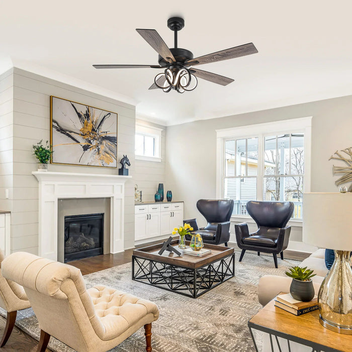 52 Inch Levi Double-sided Blades Downrod Mount LED Ceiling Fan with Remote Control - Sweatfully