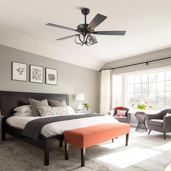 52 Inch Levi Double-sided Blades Downrod Mount LED Ceiling Fan with Remote Control - Sweatfully