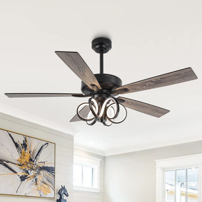 52 Inch Levi Double-sided Blades Downrod Mount LED Ceiling Fan with Remote Control - Sweatfully