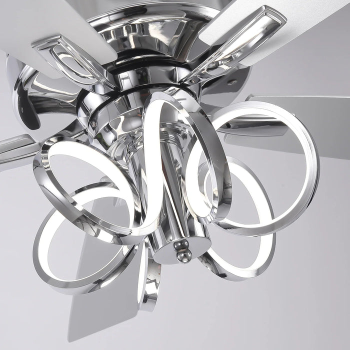 52 Inch Levi Double-sided Blades Downrod Mount LED Ceiling Fan with Remote Control - Sweatfully