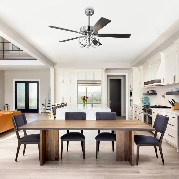 52 Inch Levi Double-sided Blades Downrod Mount LED Ceiling Fan with Remote Control - Sweatfully