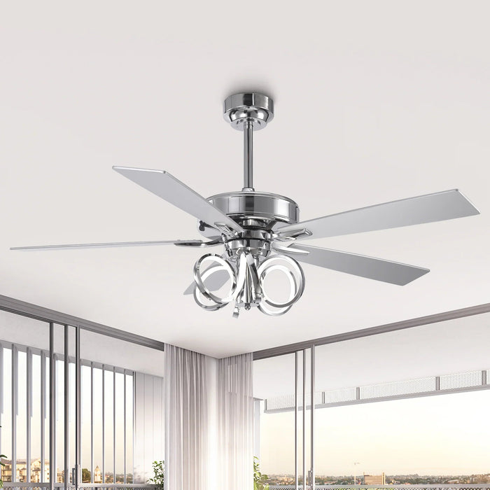 52 Inch Levi Double-sided Blades Downrod Mount LED Ceiling Fan with Remote Control - Sweatfully
