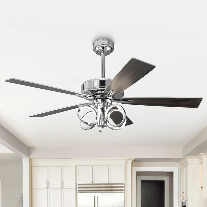52 Inch Levi Double-sided Blades Downrod Mount LED Ceiling Fan with Remote Control - Sweatfully
