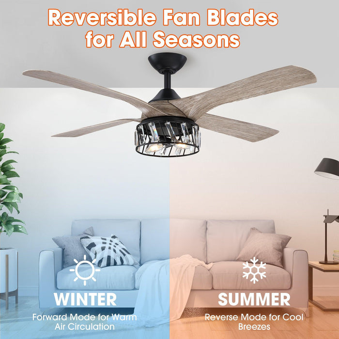 52" Tata Nagar Farmhouse Downrod Mount Reversible Crystal Ceiling Fan with Lighting and Remote Control - Sweatfully