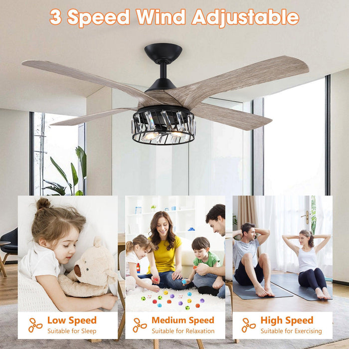 52" Tata Nagar Farmhouse Downrod Mount Reversible Crystal Ceiling Fan with Lighting and Remote Control - Sweatfully