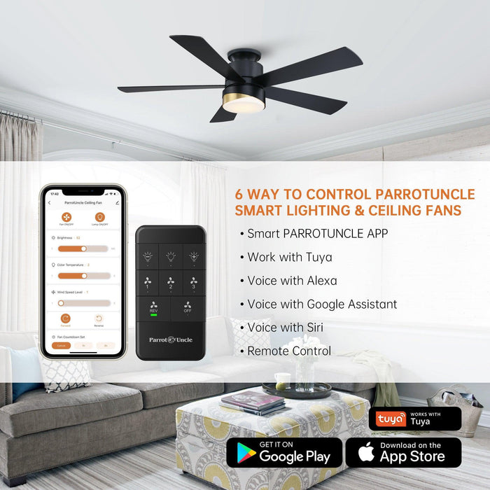 52" Flush Mount Smart Fan with LED Light - Sweatfully