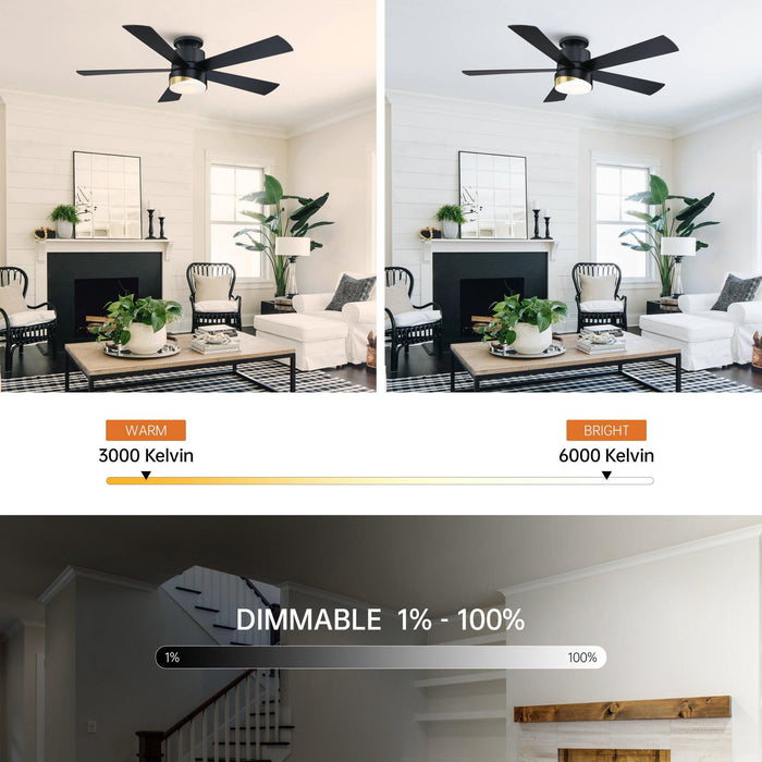 52" Flush Mount Smart Fan with LED Light - Sweatfully