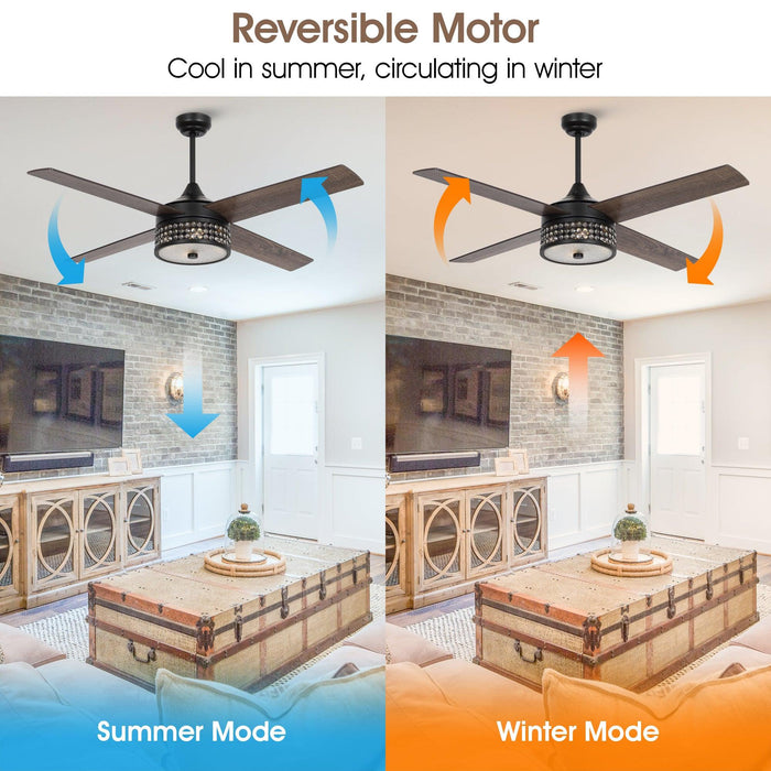 52" Cason Modern Downrod Mount Reversible Ceiling Fan with Lighting and Remote Control - Sweatfully
