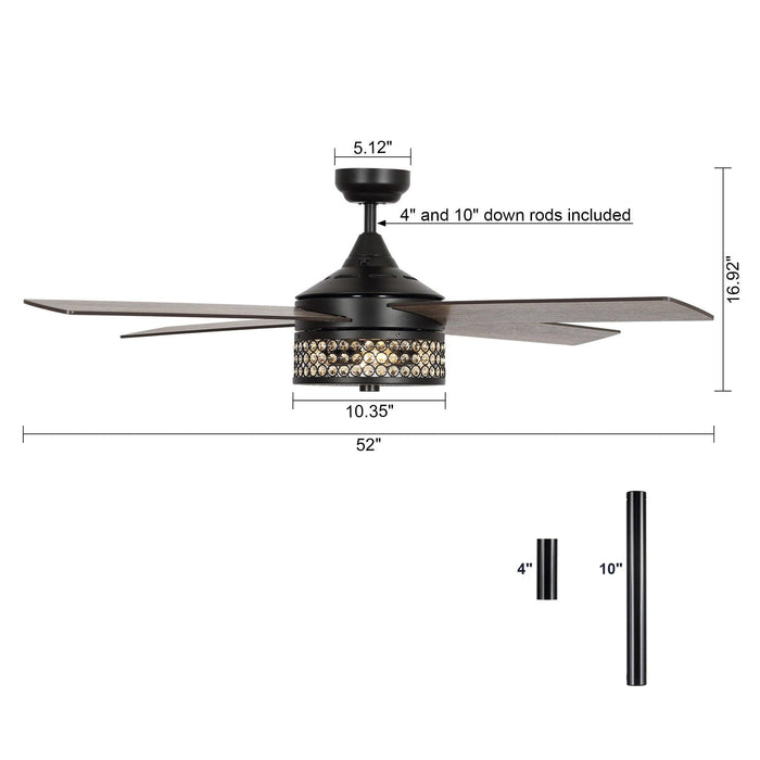 52" Cason Modern Downrod Mount Reversible Ceiling Fan with Lighting and Remote Control - Sweatfully