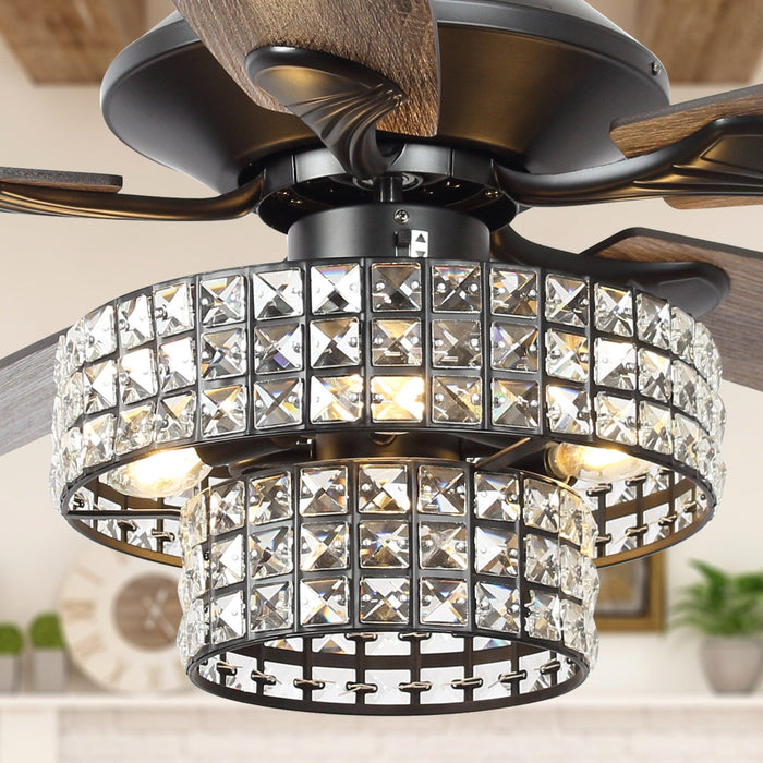 52" Howell Modern Downrod Mount Reversible Crystal Ceiling Fan with Lighting and Remote Control - Sweatfully