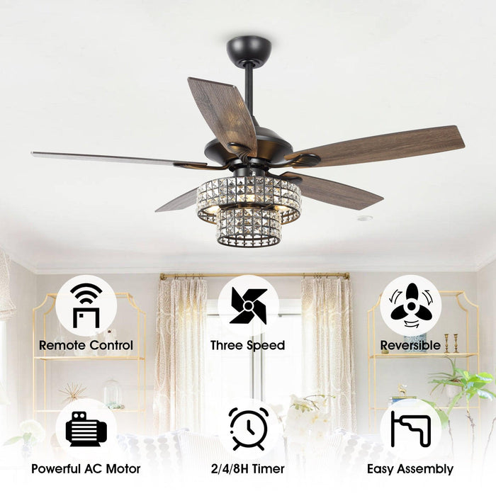 52" Howell Modern Downrod Mount Reversible Crystal Ceiling Fan with Lighting and Remote Control - Sweatfully