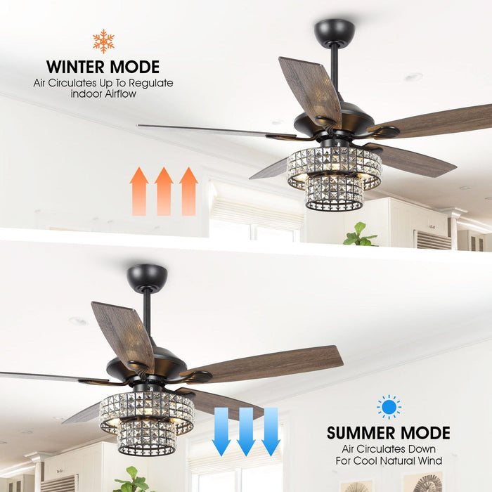 52" Howell Modern Downrod Mount Reversible Crystal Ceiling Fan with Lighting and Remote Control - Sweatfully