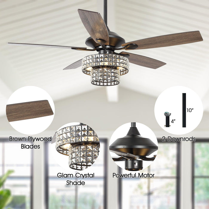 52" Howell Modern Downrod Mount Reversible Crystal Ceiling Fan with Lighting and Remote Control - Sweatfully