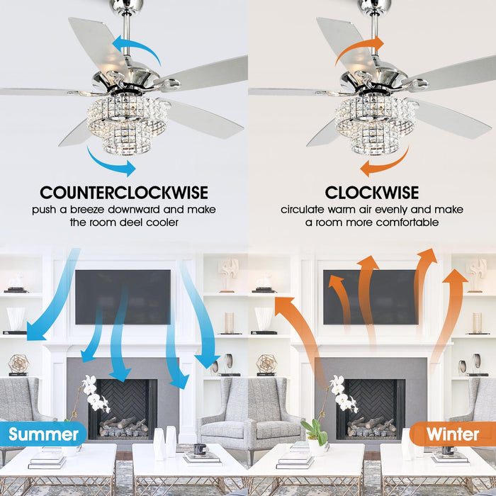 52" Howell Modern Downrod Mount Reversible Crystal Ceiling Fan with Lighting and Remote Control - Sweatfully