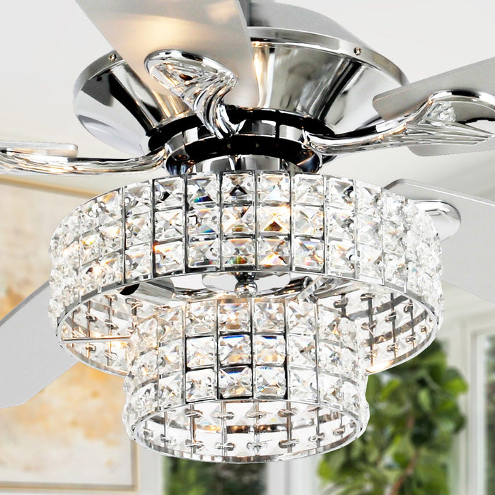 52" Howell Modern Downrod Mount Reversible Crystal Ceiling Fan with Lighting and Remote Control - Sweatfully