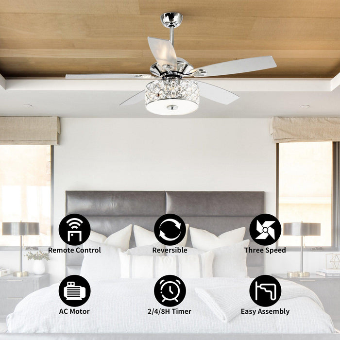 52" Tibuh Modern Downrod Mount Reversible Crystal Ceiling Fan with Lighting and Remote Control - Sweatfully