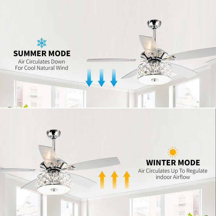 52" Tibuh Modern Downrod Mount Reversible Crystal Ceiling Fan with Lighting and Remote Control - Sweatfully