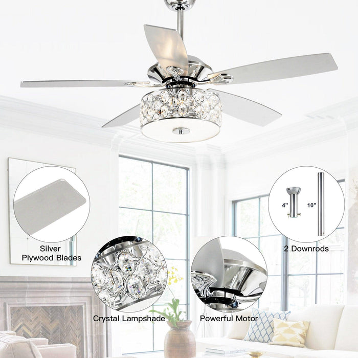 52" Tibuh Modern Downrod Mount Reversible Crystal Ceiling Fan with Lighting and Remote Control - Sweatfully