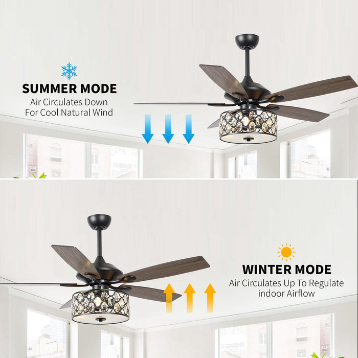 52" Tibuh Modern Downrod Mount Reversible Crystal Ceiling Fan with Lighting and Remote Control - Sweatfully