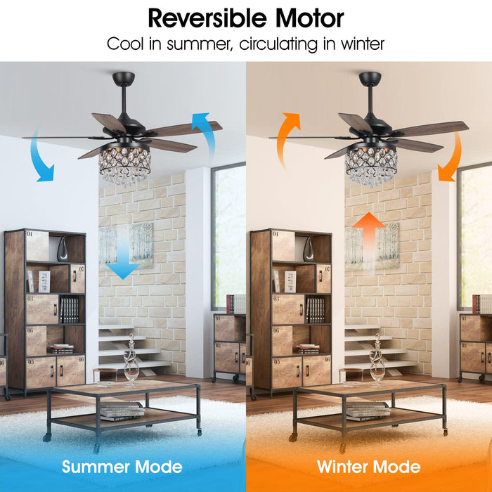 52" Berkshire Modern Downrod Mount Reversible Crystal Ceiling Fan with Lighting and Remote Control - Sweatfully