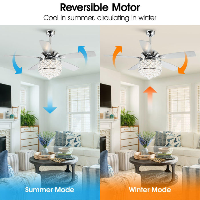 52" Berkshire Modern Downrod Mount Reversible Crystal Ceiling Fan with Lighting and Remote Control - Sweatfully