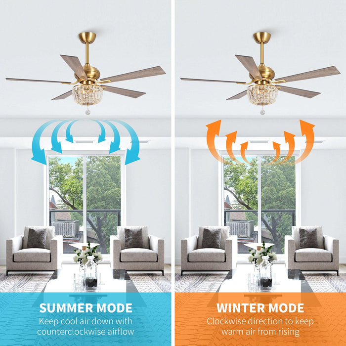 52" Ganga Modern Downrod Mount Reversible Crystal Ceiling Fan with Lighting and Remote Control - Sweatfully