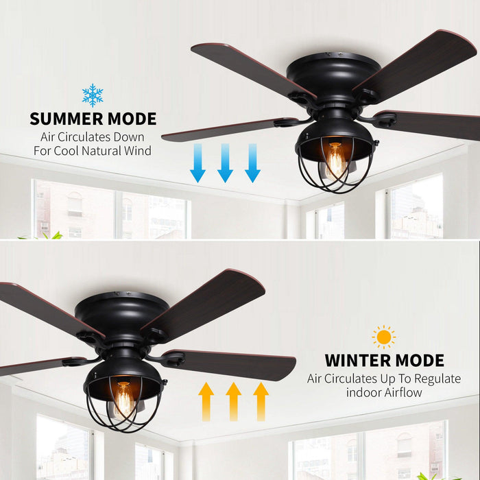 42" Traditional Flush Mount Reversible Ceiling Fan with Lighting and Remote Control - Sweatfully