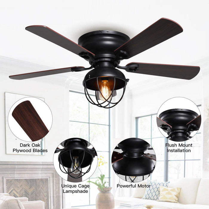 42" Traditional Flush Mount Reversible Ceiling Fan with Lighting and Remote Control - Sweatfully