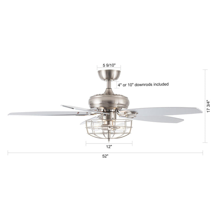 52" Kyla Industrial Brushed Nickel Reversible Caged Ceiling Fan with Lighting - Sweatfully
